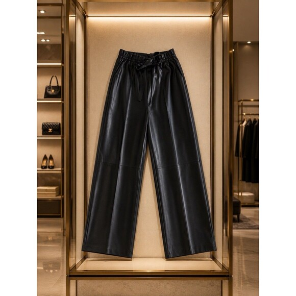 Unbranded Pants - Vintage Women’s Black Formal Pants Wide-Leg Solid  Tie Elastic Waist Preppy